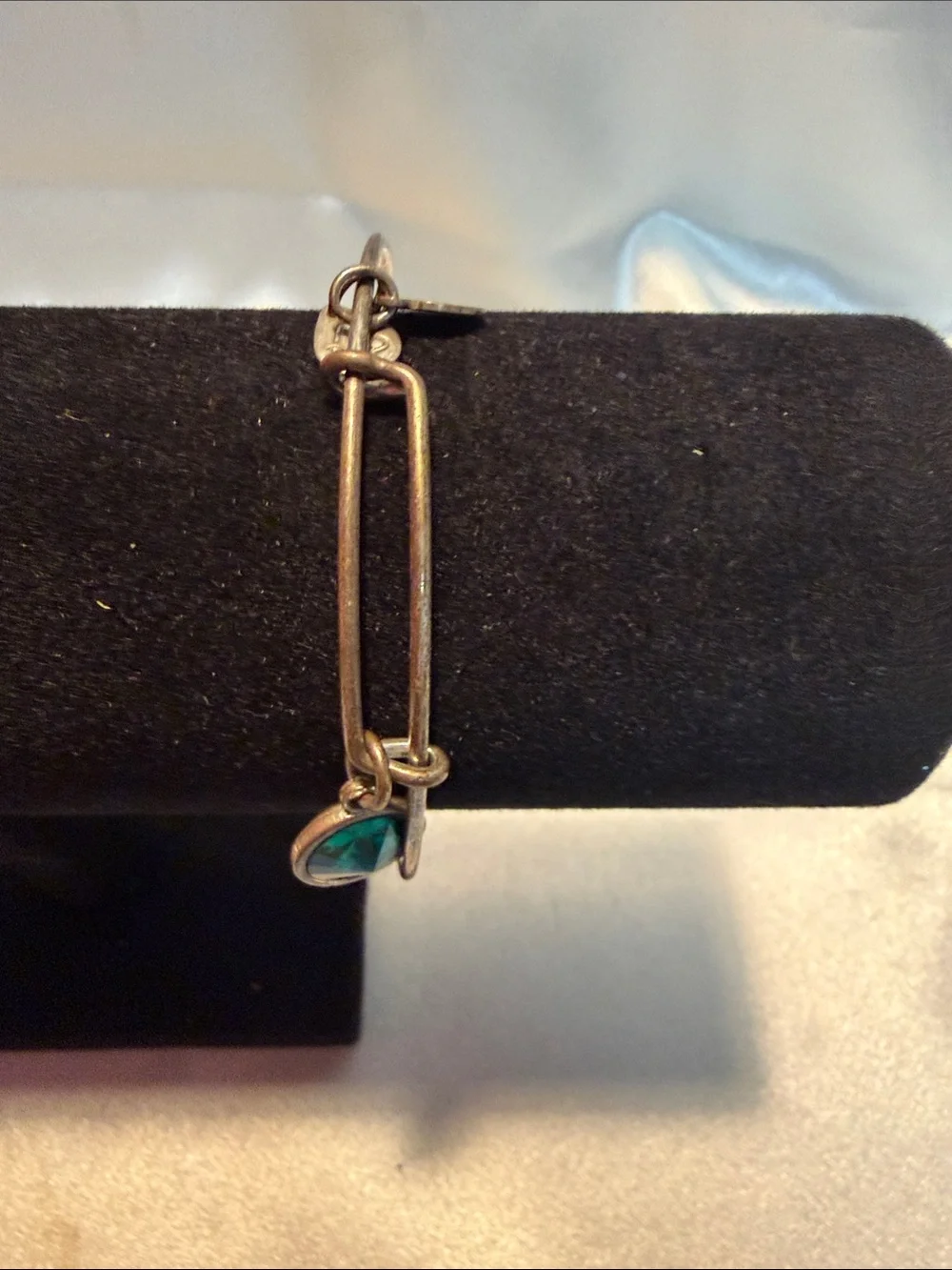 Alex and Ani Silver-Tone Bangle with Teal Crystal Charm